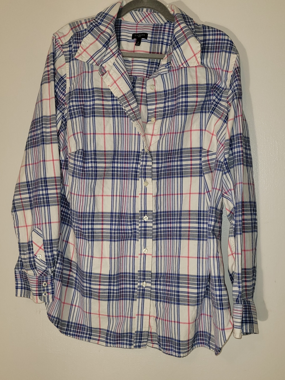 Plaid Button-Down Shirt for Women - White & Blue by Talbots